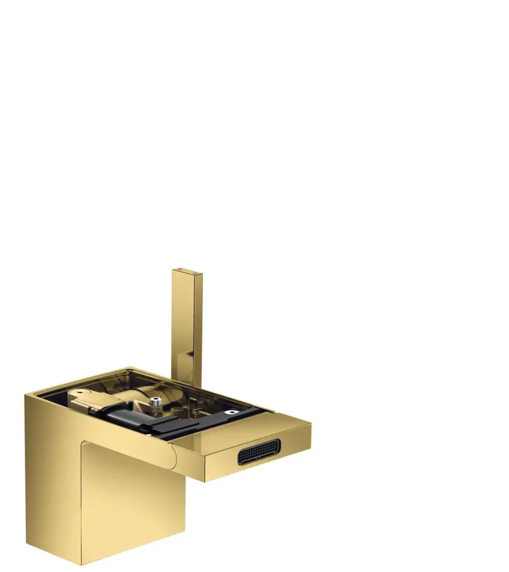 AXOR Bidetmischer in Polished Gold Optic, mit Einhebelbedienung und Push-Open Ablaufgarnitur, modern gestaltet ohne Platte.